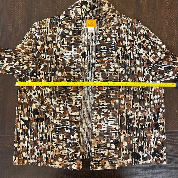 Ruby Rd Brown Abstract Knit Open Front Cardigan Womens Large - Picture 3 of 5